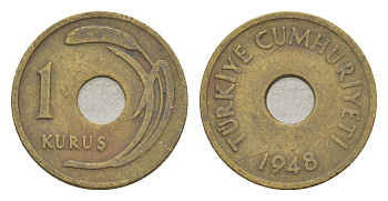 Турция 1 куруш 1948 KM 881 латунь 4647-461