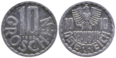 АВСТРИЯ 10 ГРОШЕЙ 1982 KM 2878 алюминий 26-1153