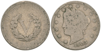 США 5 центов 1903 голова свободы KM 112 медно-никель 4135-1257