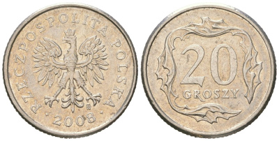 Польша 20 грошей 2008 MW Y 280 медно-никель aUNC 4618-264
