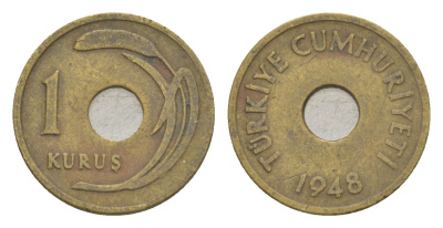 Турция 1 куруш 1948 KM 881 латунь 4647-461