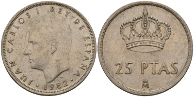 Испания 25 песет 1982 Хуан Карлос I (1975-2014) KM 824 медно-никель 181-1116