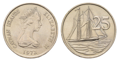 Каймановы острова 25 центов 1972 KM 4 медно-никель UNC 4686-1026