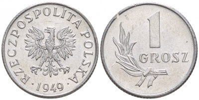ПОЛЬША 1 ГРОШ 1949 KM 39 алюминий UNC 4528-856
