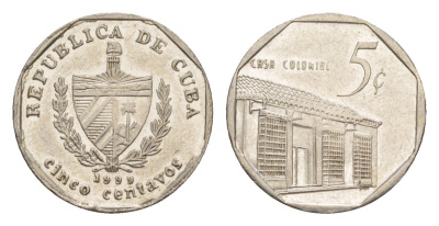 Куба 5 сентаво 1999 Casa Colonial KM 575.2, Schoen 713, JMA MC19 сталь плакированная никелем 4644-717