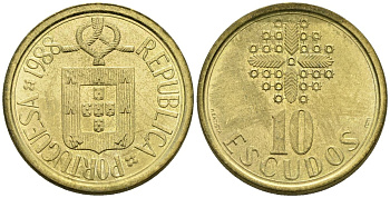 Португалия 10 эскудо 1988 KM 633 никель латунь 4148-516