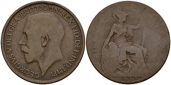 Великобритания 1/2 пенни 1912 Георг V (1910-1936) KM 809, Spink 4056 бронза 4159-745