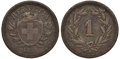 Швейцария 1 раппен 1856 KM 3.1 бронза 441-411