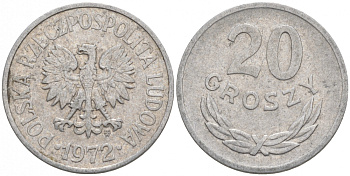 ПОЛЬША 20 ГРОШЕЙ 1972 MW KM А47 алюминий 3853-134