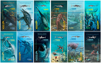 Земля Королевы Мод набор из 6 банкнот ND доисторические морские ящеры (динозавры)   полимерная бумага  UNC (пресс) 448-59-1