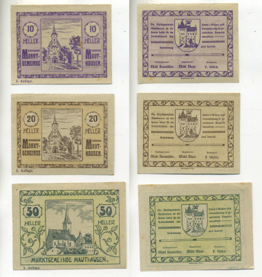 Австрия, Маутхаузен набор из 3 банкнот 1920 нотгельд, 10, 20, 50 геллеров, Mauthausen, третий выпуск   бумага   7555-10-3-2