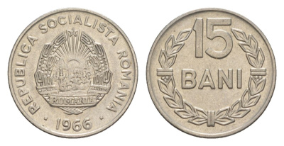 Румыния 15 бань (бани) 1966 KM 93 сталь плакированная никелем 4632-1024
