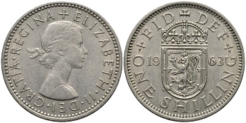 Великобритания 1 шиллинг 1963 Елизавета II (1952-2022), Шотландский герб KM 905, Spink 4148 медно-никель 4171-633