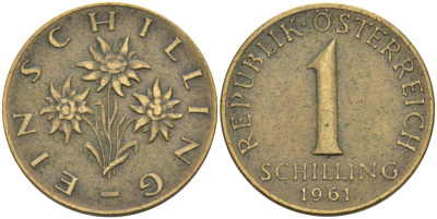 Австрия 1 шиллинг 1961 KM 2886 алюминиевая бронза 4571-743