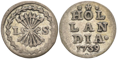Голландия (Holland), Нидерланды 1 стивер 1739 KM 91 серебро 00-00