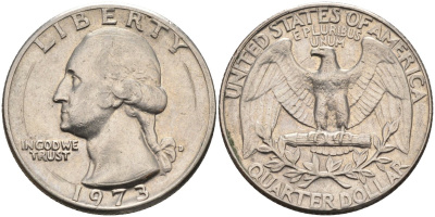 США 25 центов (квотер) 1973 Вашингтон KM 164a медь плакированная медно-никелем 4584-1031