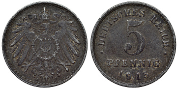 Германия 5 пфеннигов 1915 J KM 19, J. 297, Weege 5 железо 4118-1043