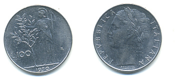 ИТАЛИЯ 100 ЛИР 1970 R АФИНА KM 96.1 сталь 3999-333