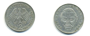 ФРГ 2 МАРКИ 1991 D ЭРХАРД KM 170 медно-никель плакированный никелем 54-2351