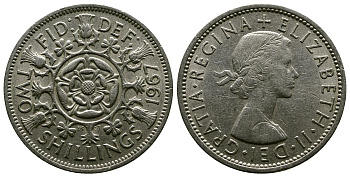 Великобритания 2 шиллинга (флорин) 1967 Елизавета II (1952-2022) KM 906, Spink 4146 медно-никель 4382-813