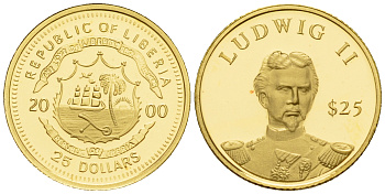 Либерия 25 долларов 2000 Людвиг II  золото  PROOF  00-815-09