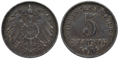 Германия 5 пфеннигов 1915 J KM 19, J. 297, Weege 5 железо 4118-1043