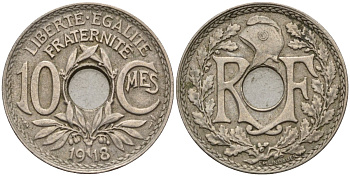 Франция 10 сантимов 1918 тип Линдайё KM 866a, Le Franc 138.3 медно-никель 4143-837