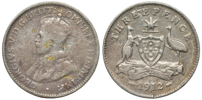 Австралия 3 пенса 1912 Георг V (1910-1936) KM 24 серебро 71-114