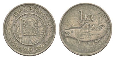 Исландия 1 крона 1981 KM 27 медно-никель 4644-938