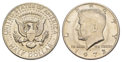 США 1/2 доллара (50 центов) 1972 D, Джон Кеннеди KM 202b медь плакированная медно-никелем aUNC 3855-935