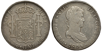 Мексика 8 реалов 1815 JJ, Фердинанд VII Испанский (1808-1821) KM 111 серебро 11-275-11