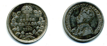 КАНАДА 5 ЦЕНТОВ 1917 ГЕОРГ V серебро 46-829