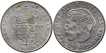 Швеция 1 крона 1969 Густав VI Адольф (1950-1973) KM 826a медь плакированная медно-никелем 4388-655