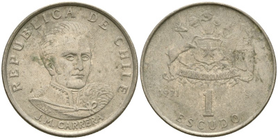 Чили 1 эскудо 1971 Хосе Мигель Каррера KM 197 медно-никель 4174-433