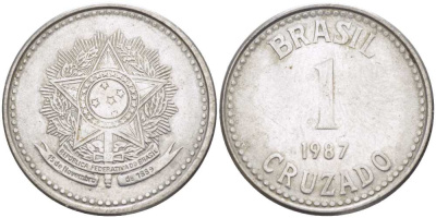Бразилия 1 крузадо 1987 KM 605 нержавеющая сталь 217-1046