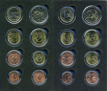 Финляндия евронабор из 8 монет 2000-2003 1 евроцент - 2 евро, в картонном буклете, монеты в капсулах с сертификатом UNC 1-6-4-46