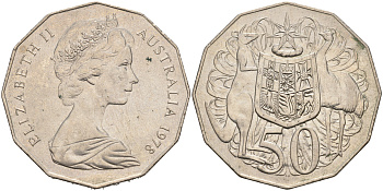 Австралия 50 центов 1978 Елизавета II (1952-2022), герб Австралии, кенгуру KM 68 медно-никель 4565-845