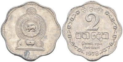 Шри-Ланка 2 цента 1978 KM 138 алюминий 176-768