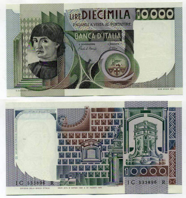 Италия 10000 лир 1984 Мужской портрет Андреа дель Кастаньо Pick 106c 7204-28-2