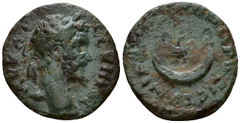 Римская Империя, Провинция Нижняя Мезия, Никополь-на-Истре AE 193 - 211 Септимий Север, бюст императора / полумесяц и звезда Varbanov 2587 бронза 1100-8-14