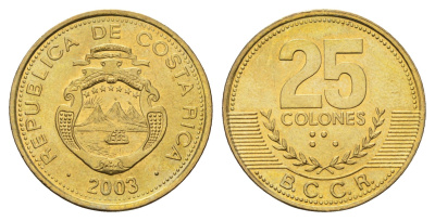 Коста-Рика 25 колонов 2003 KM 229a алюминиевая бронза UNC 183-1036