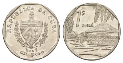 Куба 1 песо 1998 хижины Гуама KM 579 сталь плакированная никелем 4648-1145