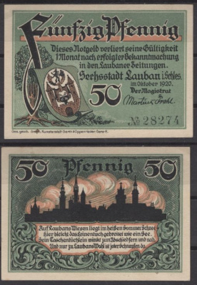 Любань 50 пфеннигов 1920 DeNG 2 L16.1d бумага UNC (пресс) 8608-20-3-2
