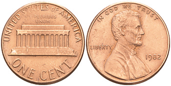 США 1 ЦЕНТ 1982 ЛИНКОЛЬН KM 201 медь цинк 188-324