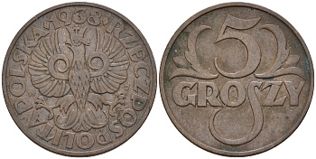 Польша 5 грошей 1938 w KM 10а бронза    4147-264