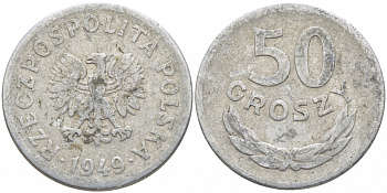 Польша 50 грошей 1949 KM 44а, Parchimowicz 209b алюминий 4448-1031
