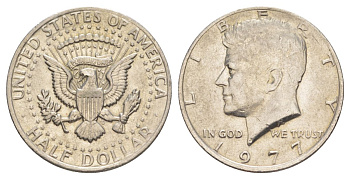 США 1/2 доллара (50 центов) 1977 Джон Кеннеди KM A202b медь плакированная медно-никелем aUNC 4536-1016