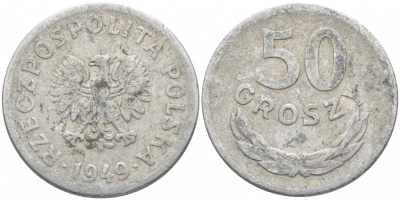 Польша 50 грошей 1949 KM 44а, Parchimowicz 209b алюминий 4448-1031