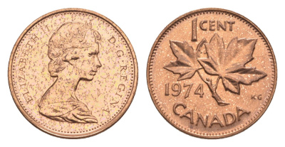 Канада 1 цент 1974 Елизавета II (1952-2022), кленовый лист KM 59.1 бронза PROOF-LIKE (BU) 4630-918