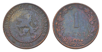 Нидерланды 1 цент 1905 Вильгельмина (1890-1948) KM 132 бронза 73-262